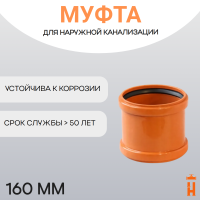 Муфта ремонтная d160 мм пластиковая для наружной канализации